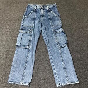 Express Straight Ankle Cargo Jeans Women’s 6R Blue High Rise Stretch Light Wash